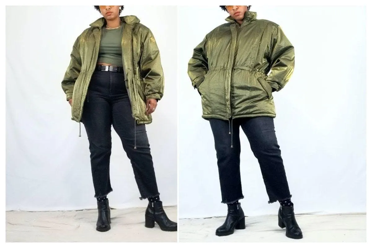 00's Green Iridescent Puffer Coat by Mariel