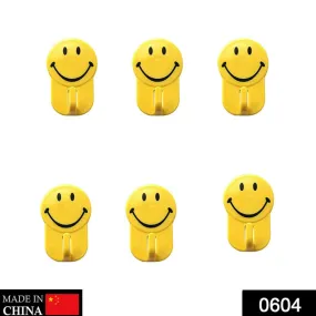 0604 Plastic Self-Adhesive Smiley Face Hooks, 1 Kg Load Capacity (6pcs)