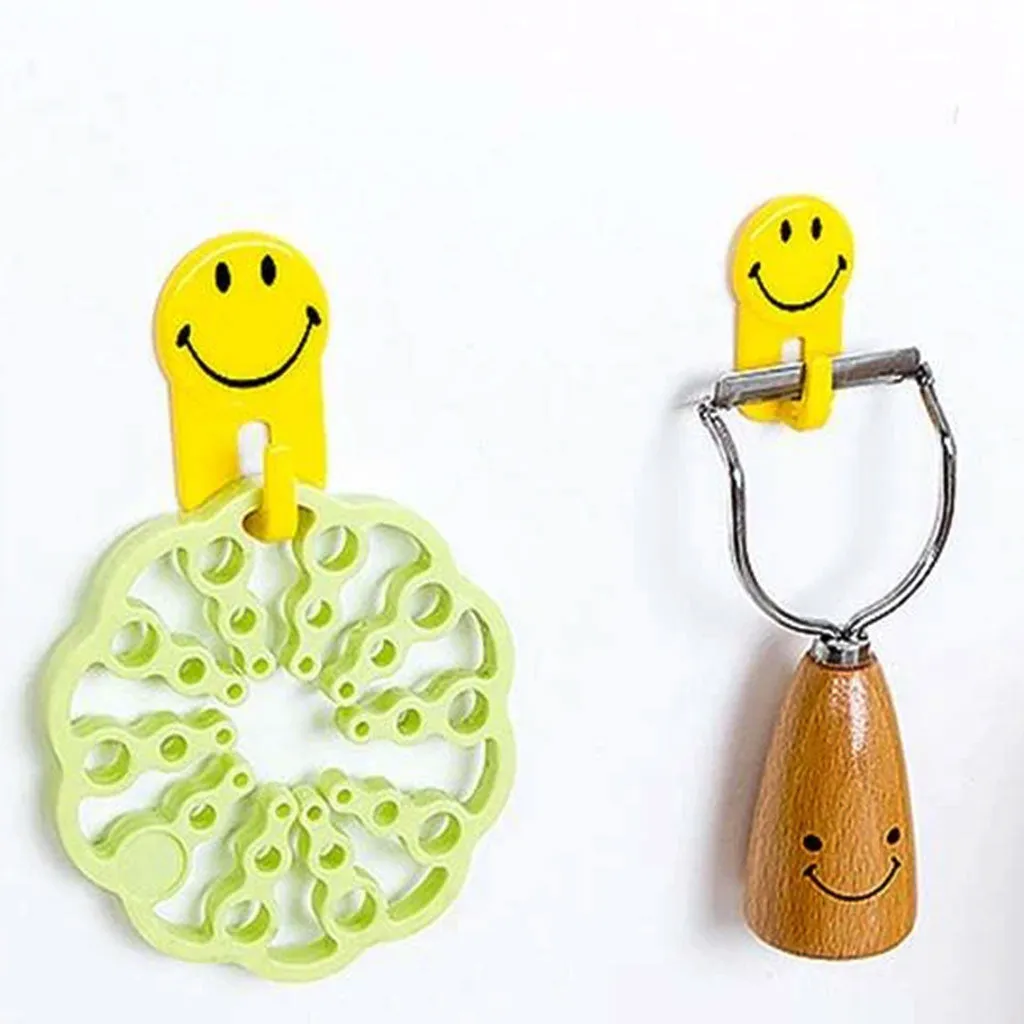 0604 Plastic Self-Adhesive Smiley Face Hooks, 1 Kg Load Capacity (6pcs)