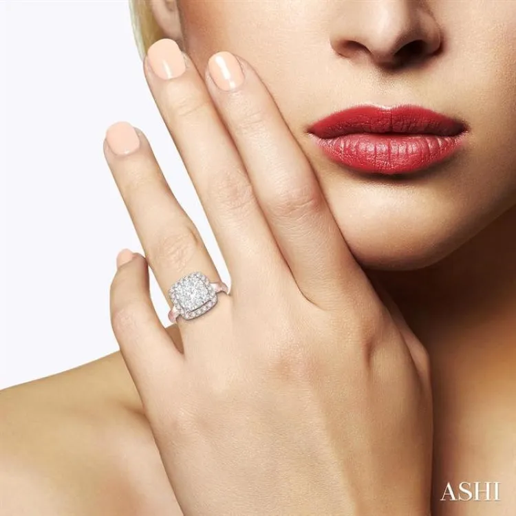 1 1/2 Ctw Cushion Shape Lovebright Round Cut Diamond Cluster Ring in 14K Rose and White Gold