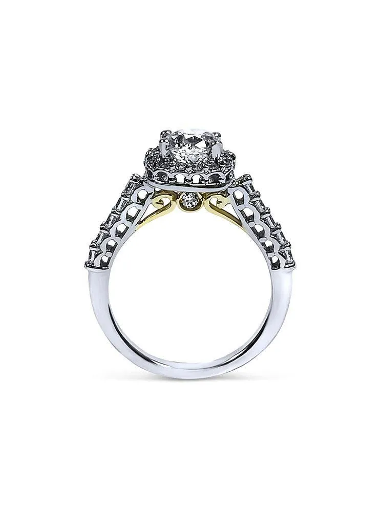 1 Carat Cubic Zirconia Cushion Two Tone 14K  Gold Filigree Engagement Ring