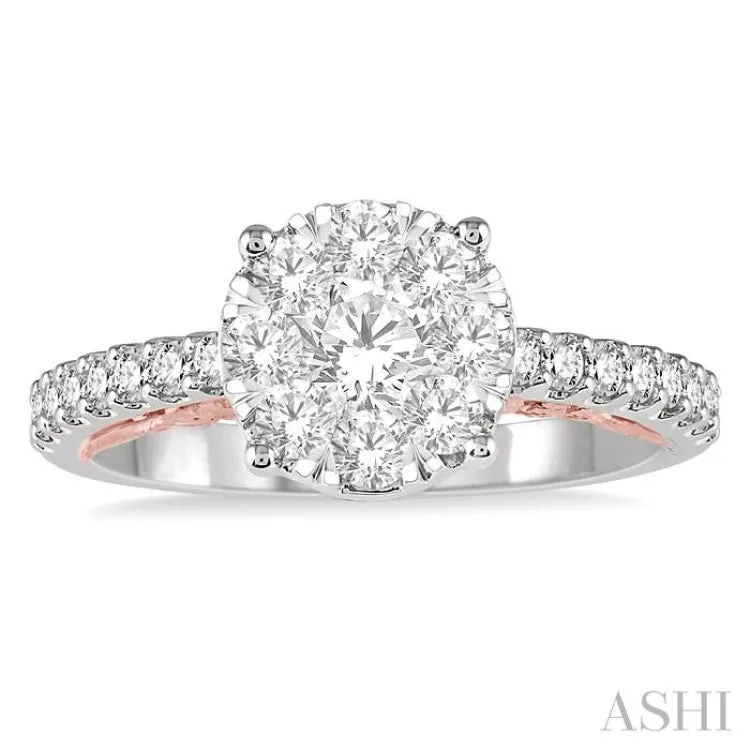 1 Ctw Round Diamond Lovebright Vintage Solitaire Style Engagement Ring in 14K White and Rose Gold