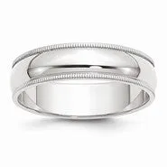 10k White Gold 6mm Milgrain Half Round Wedding Band Ring