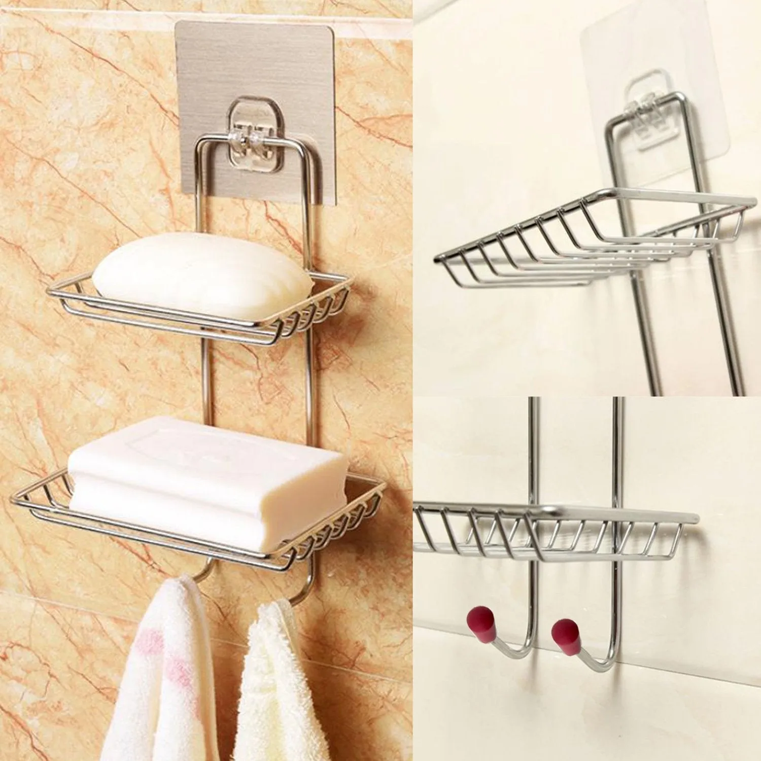 1763 Kitchen Bathroom Soaps Storage Rack with 2 Hook for Home