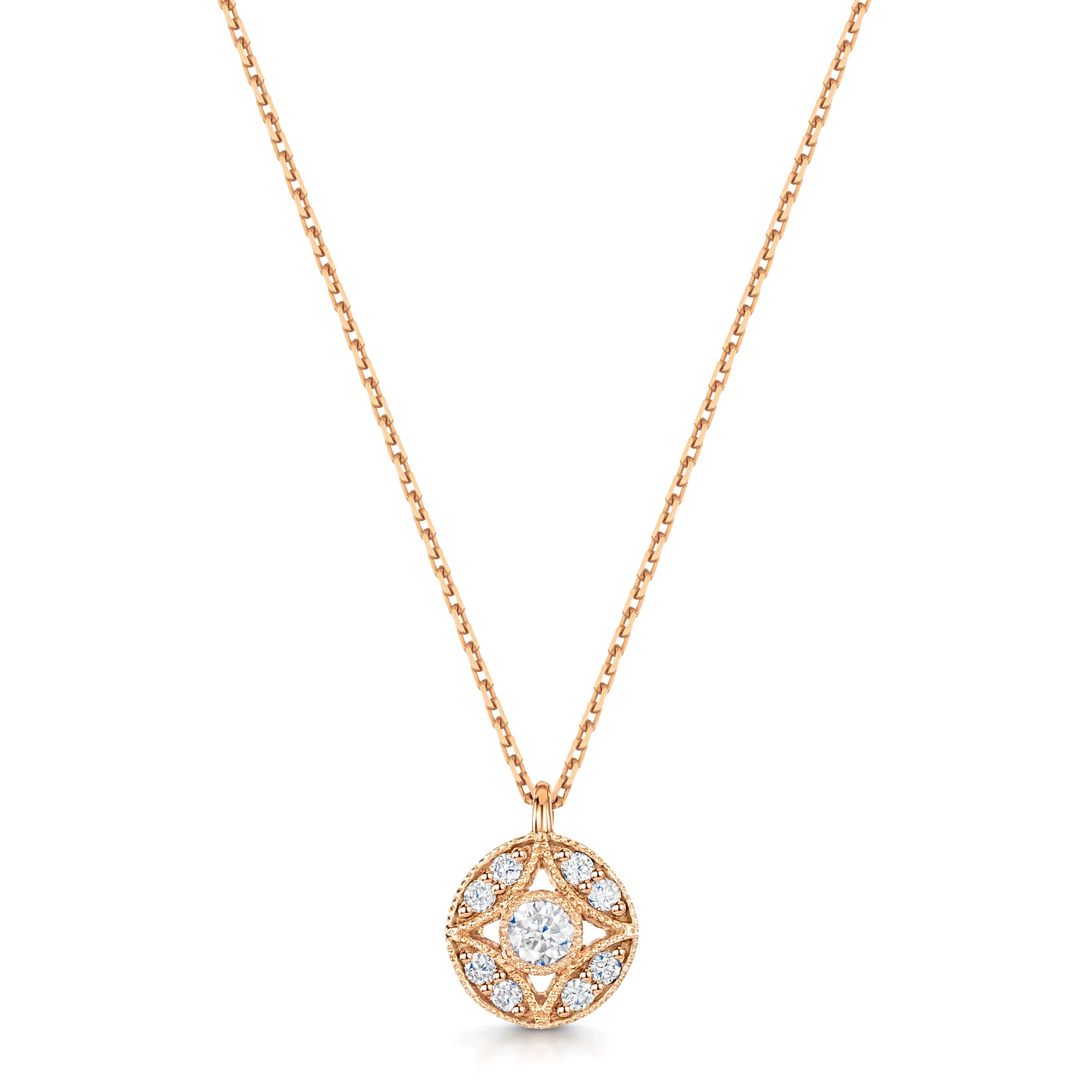 18ct Rose Gold Diamond Cluster Pendant