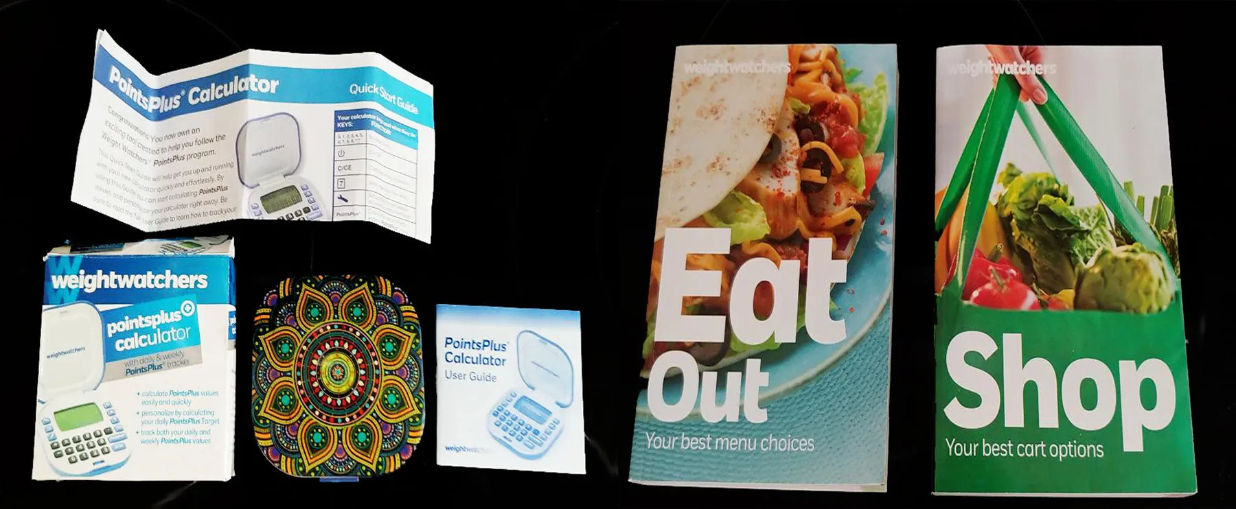 *2014 NEW WEIGHT WATCHERS POINTSPLUS CALCULATOR NEW IN BOX WITH GORGEOUS KALEIDOSCOPE SKIN PLUS "EAT OUT" & "SHOP" BOOKS