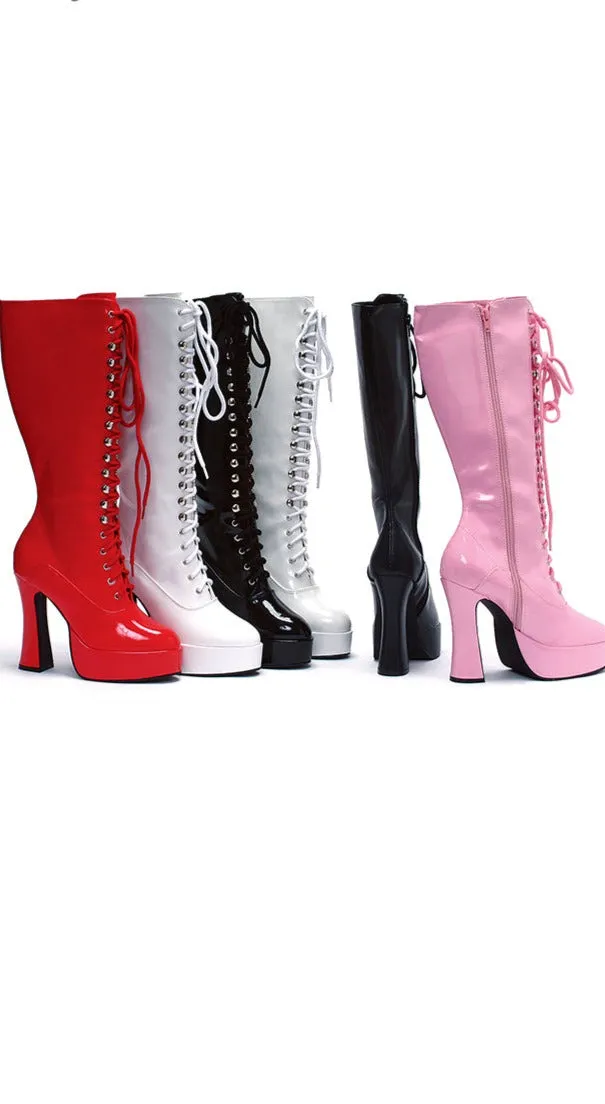 5" Heel Lace Up Knee Boots with Zipper