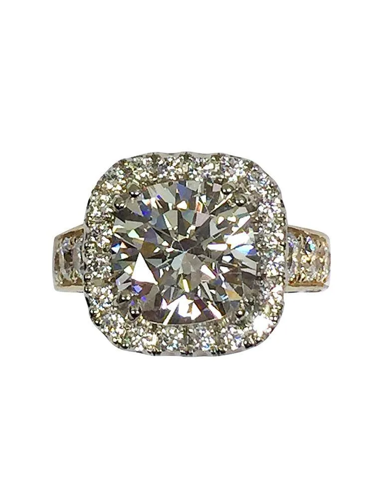 6 Carat Cushion cut Cubic Zirconia Two Tone 14K Halo style Engagement Ring