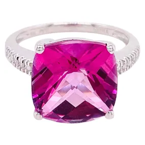 8 Carat Cushion Pink Topaz Ring