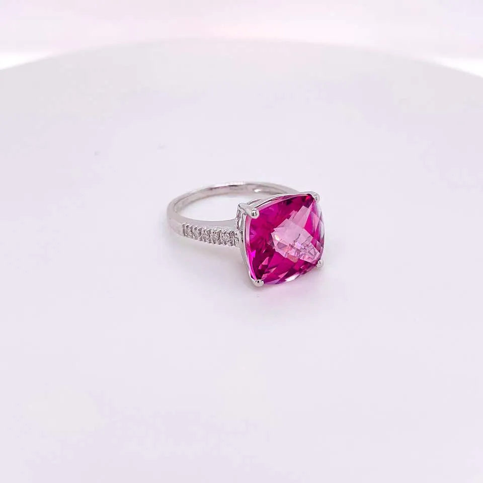 8 Carat Cushion Pink Topaz Ring