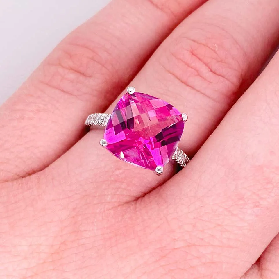 8 Carat Cushion Pink Topaz Ring