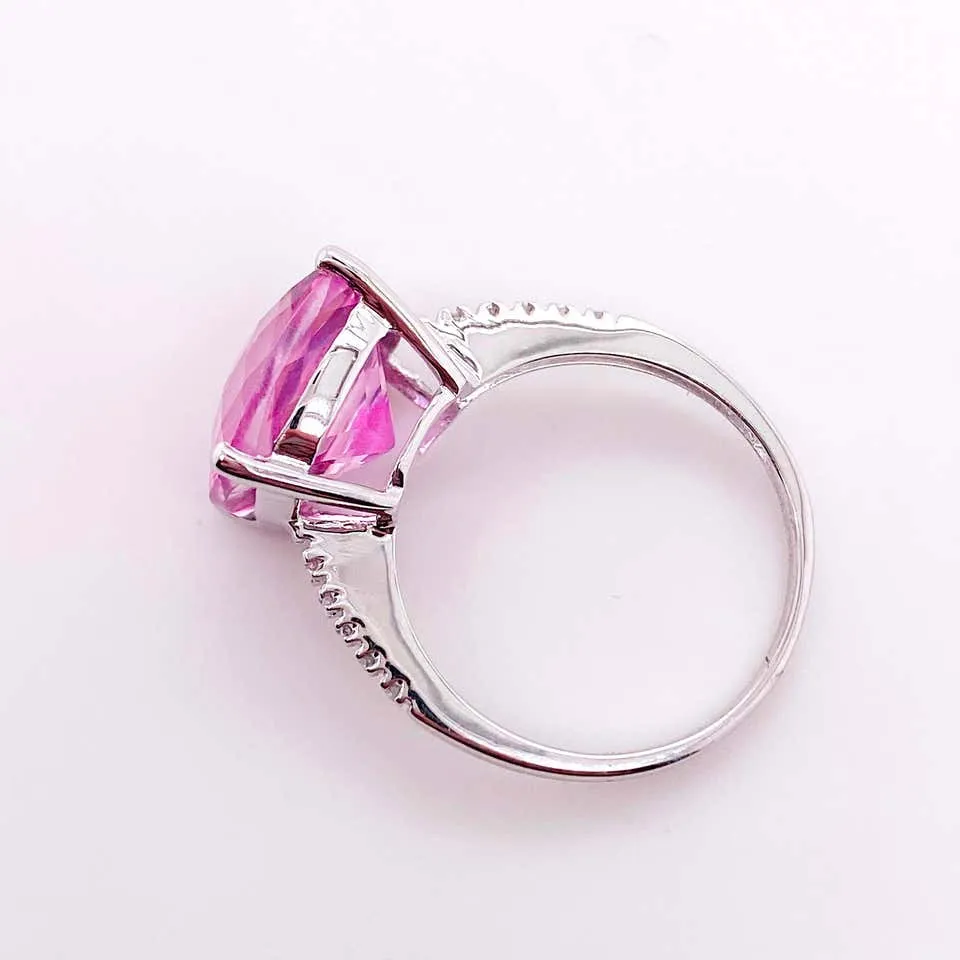 8 Carat Cushion Pink Topaz Ring