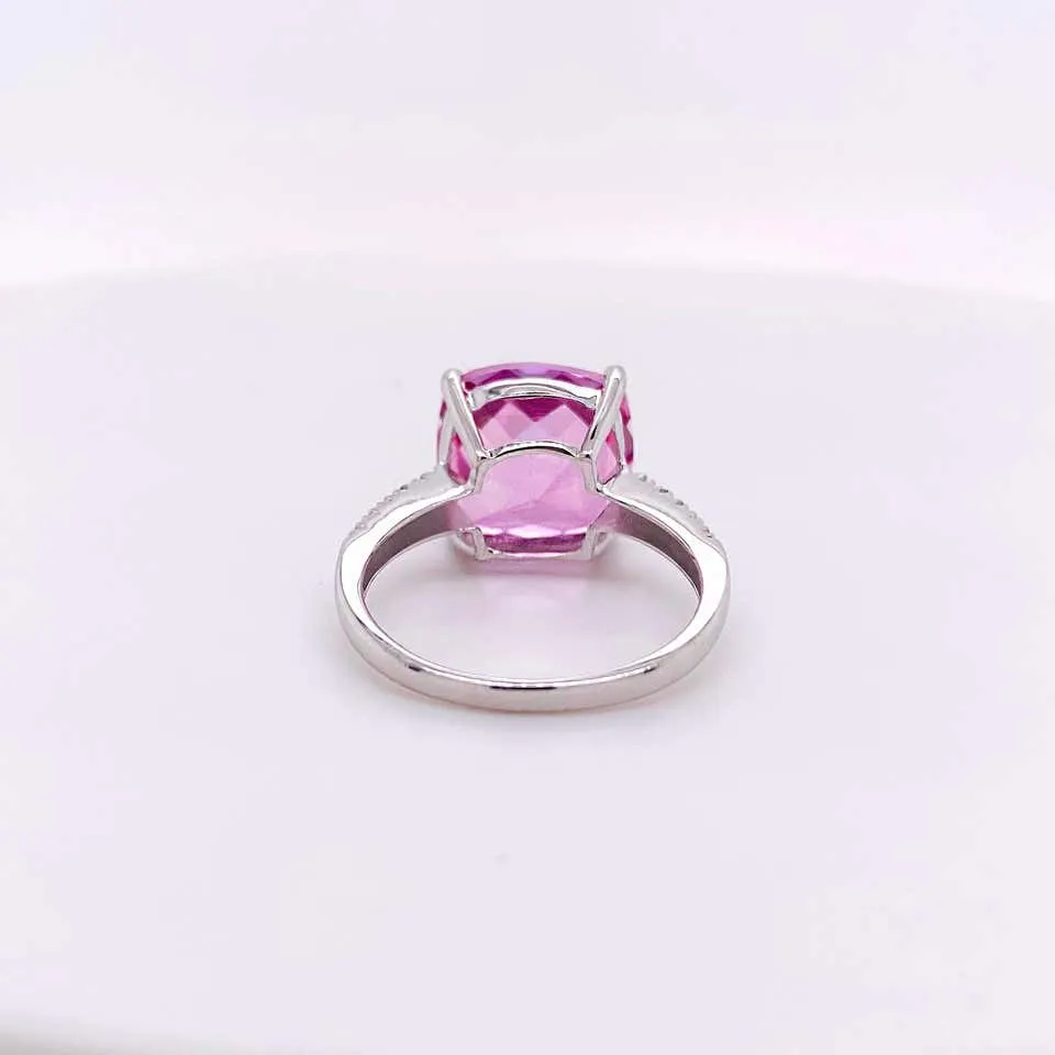 8 Carat Cushion Pink Topaz Ring