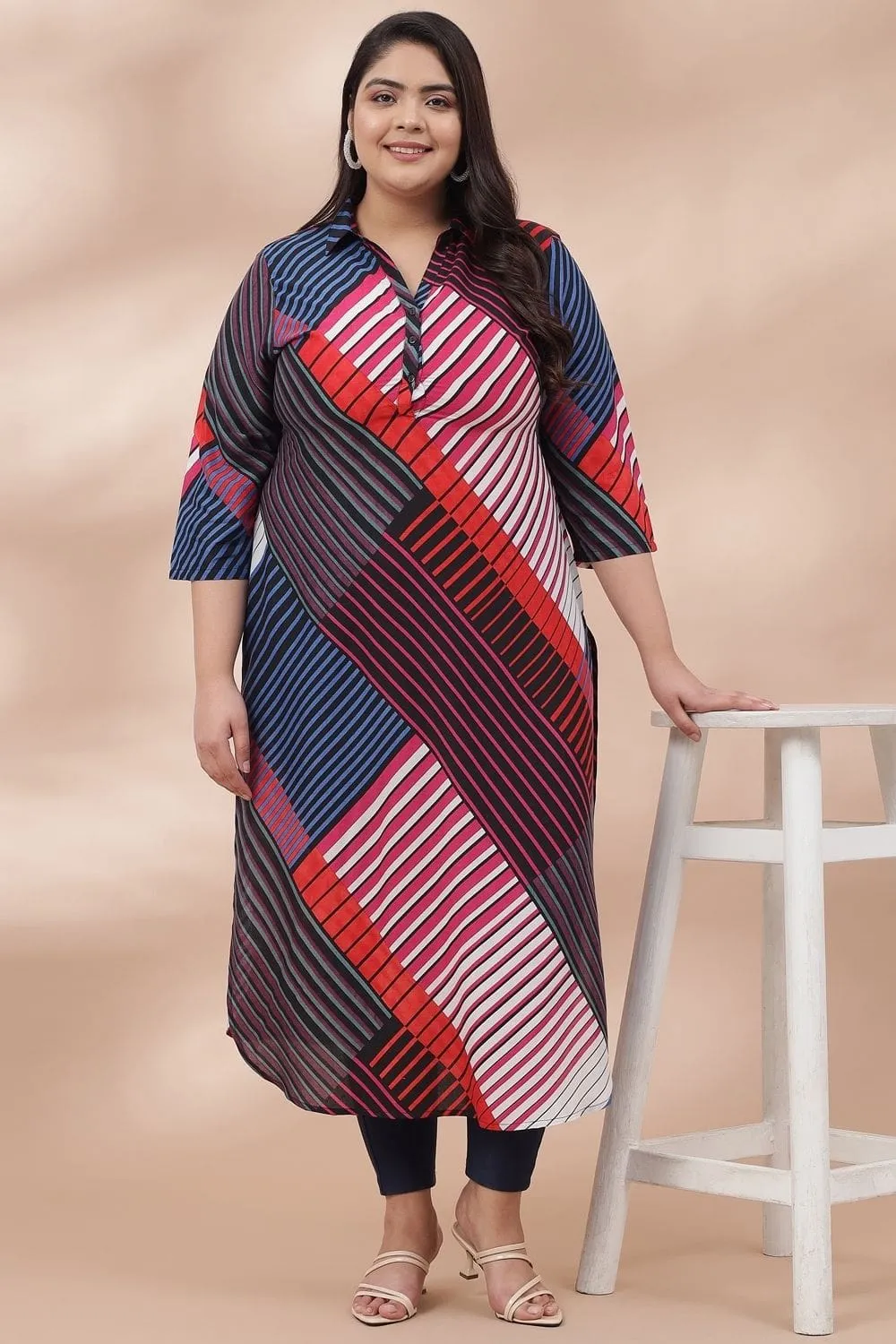 Abstract Print Collar Kurta