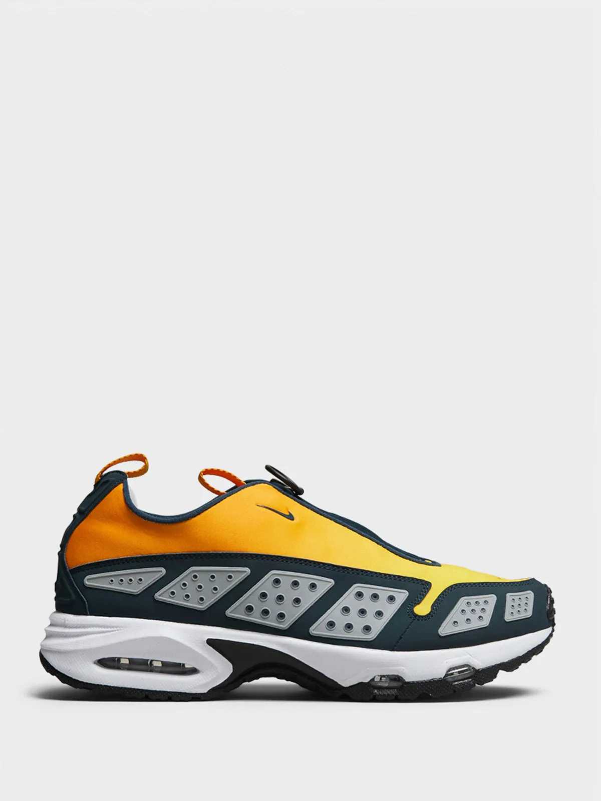 Air Max SNDR Sneakers in Canyon Gold, Deep Ocean-Lt Smoke Grey, Speed Yellow and White