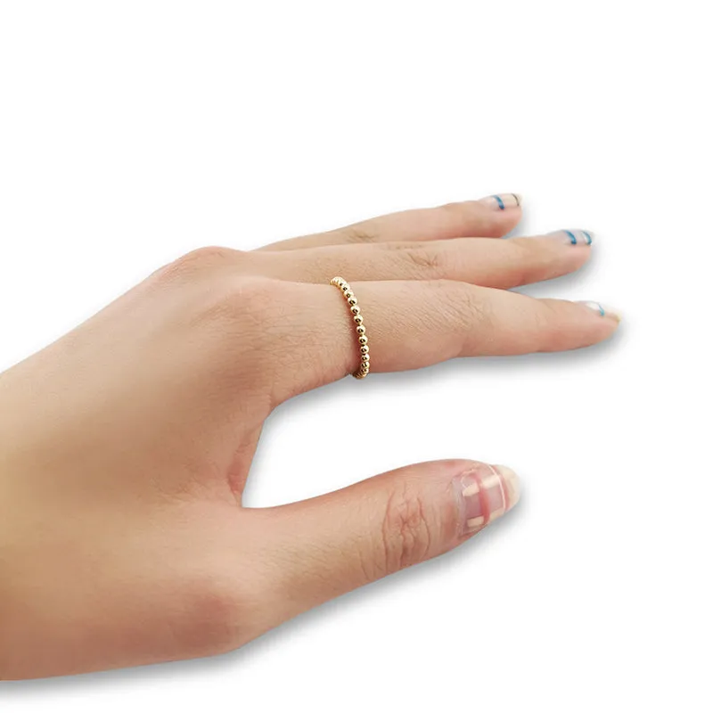 Basic Tiny Round Ball Gold Sterling Silver Ring