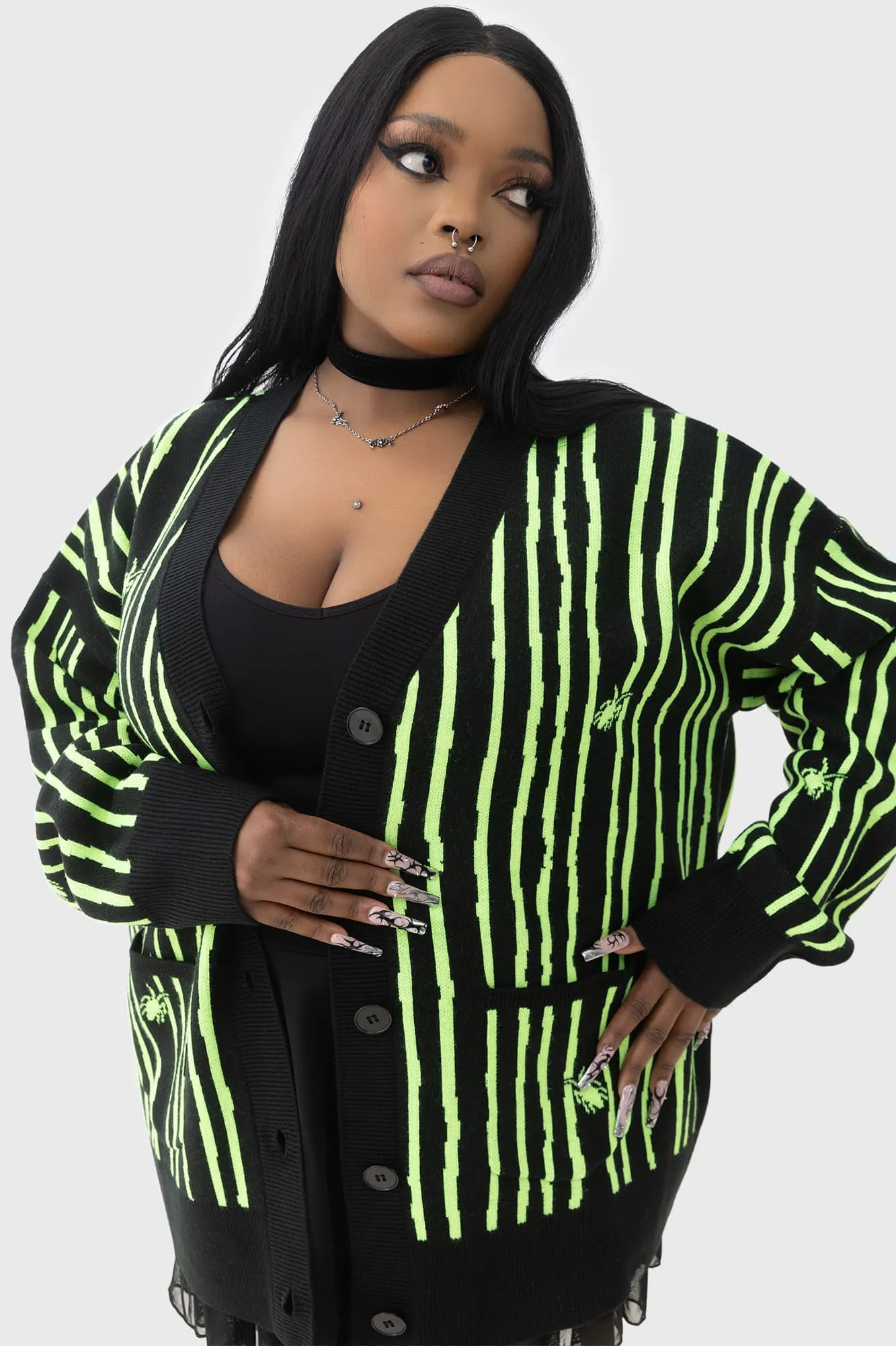 Beetlejuice Beetlejuice Beetlejuice Intarsia Cardigan [PLUS]