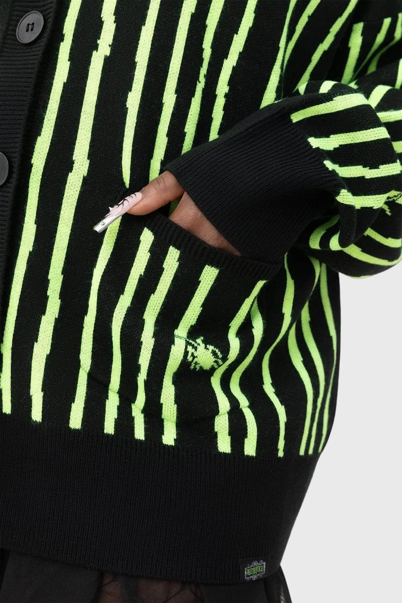 Beetlejuice Beetlejuice Beetlejuice Intarsia Cardigan [PLUS]