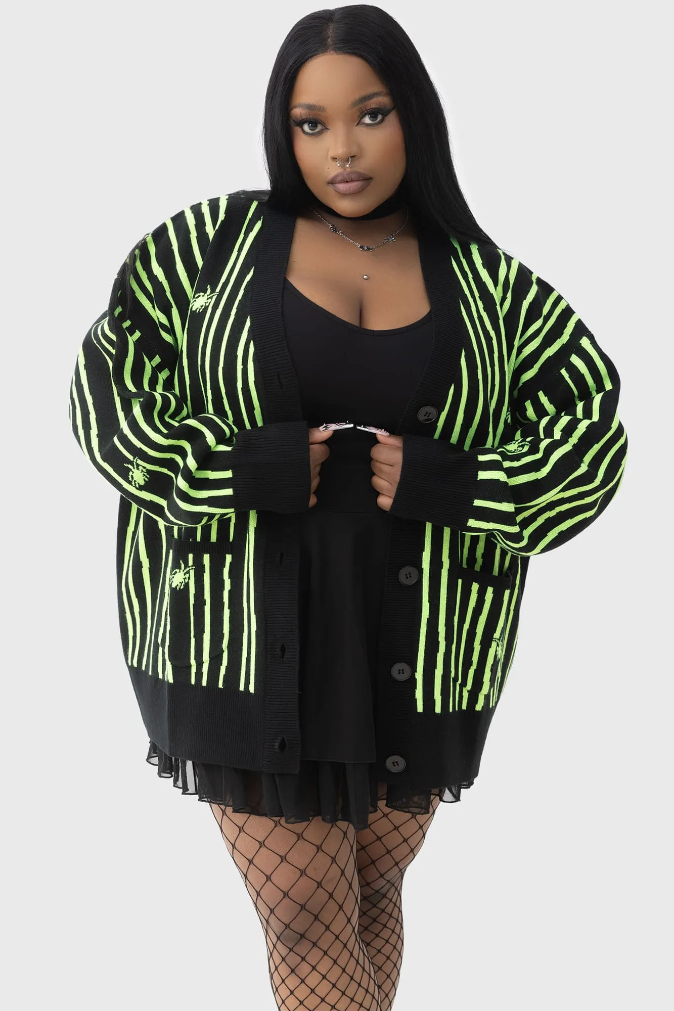 Beetlejuice Beetlejuice Beetlejuice Intarsia Cardigan [PLUS]