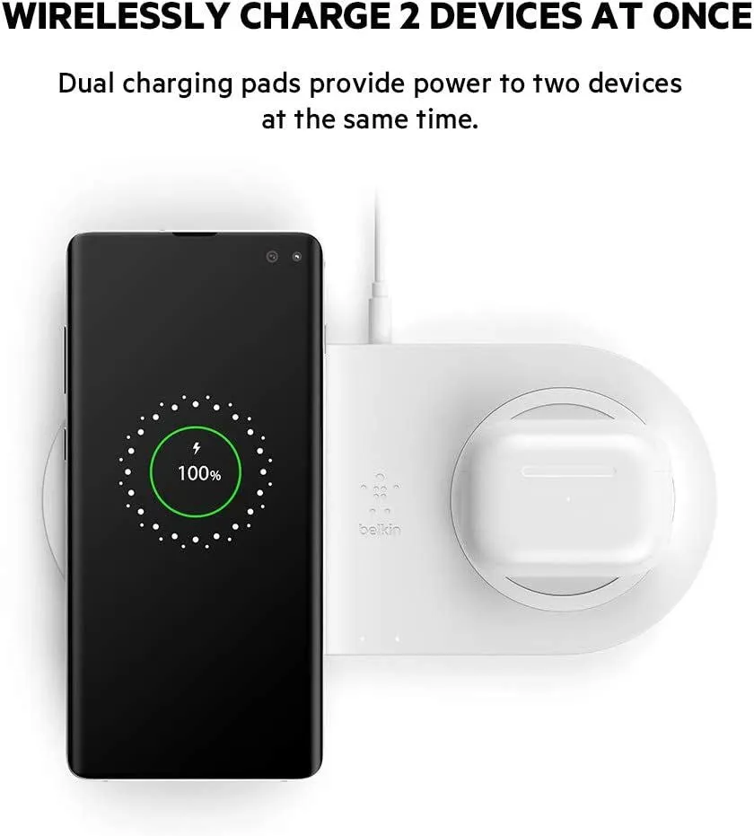 Belkin 10W Qi Dual Wireless Charging Pad with UK Plug Black - WIZ002myBK