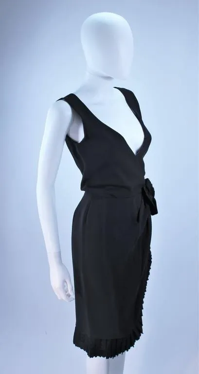 BILL BLASS Black Silk Cocktail Draped Dress with Rose Detail Size 2