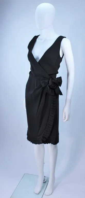 BILL BLASS Black Silk Cocktail Draped Dress with Rose Detail Size 2