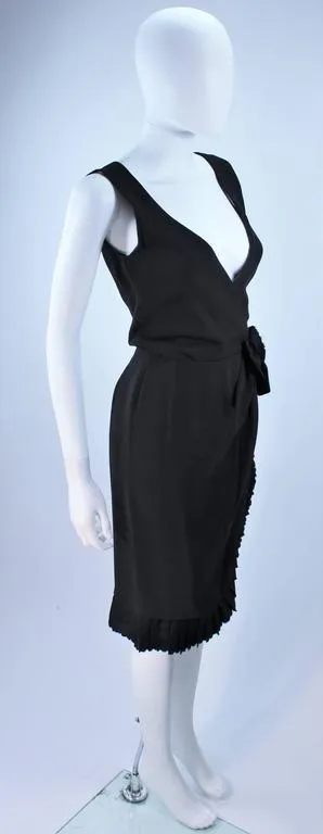 BILL BLASS Black Silk Cocktail Draped Dress with Rose Detail Size 2