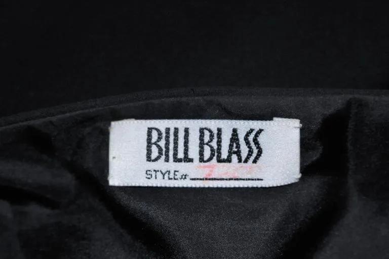 BILL BLASS Black Silk Cocktail Draped Dress with Rose Detail Size 2