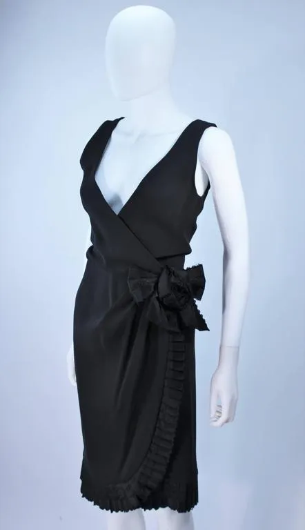 BILL BLASS Black Silk Cocktail Draped Dress with Rose Detail Size 2