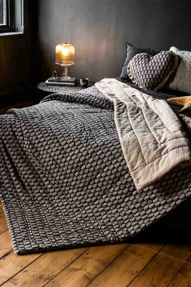 Black & Natural Leaf Reversible Cotton Throw - 2 Sizes Available