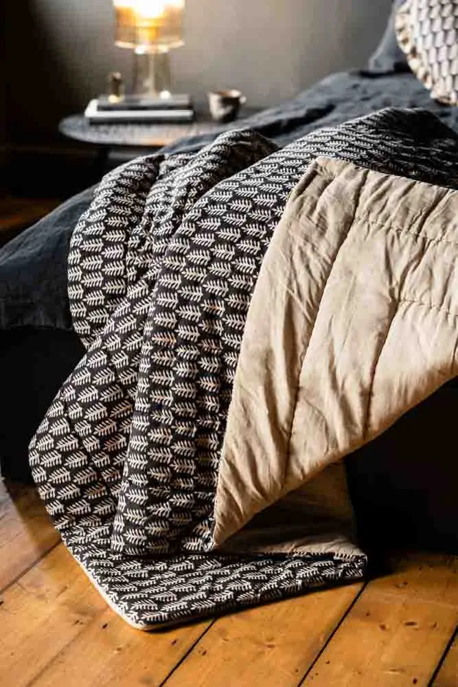 Black & Natural Leaf Reversible Cotton Throw - 2 Sizes Available