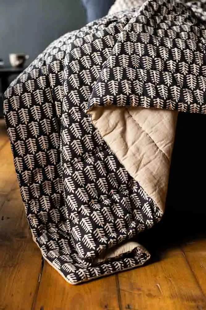 Black & Natural Leaf Reversible Cotton Throw - 2 Sizes Available