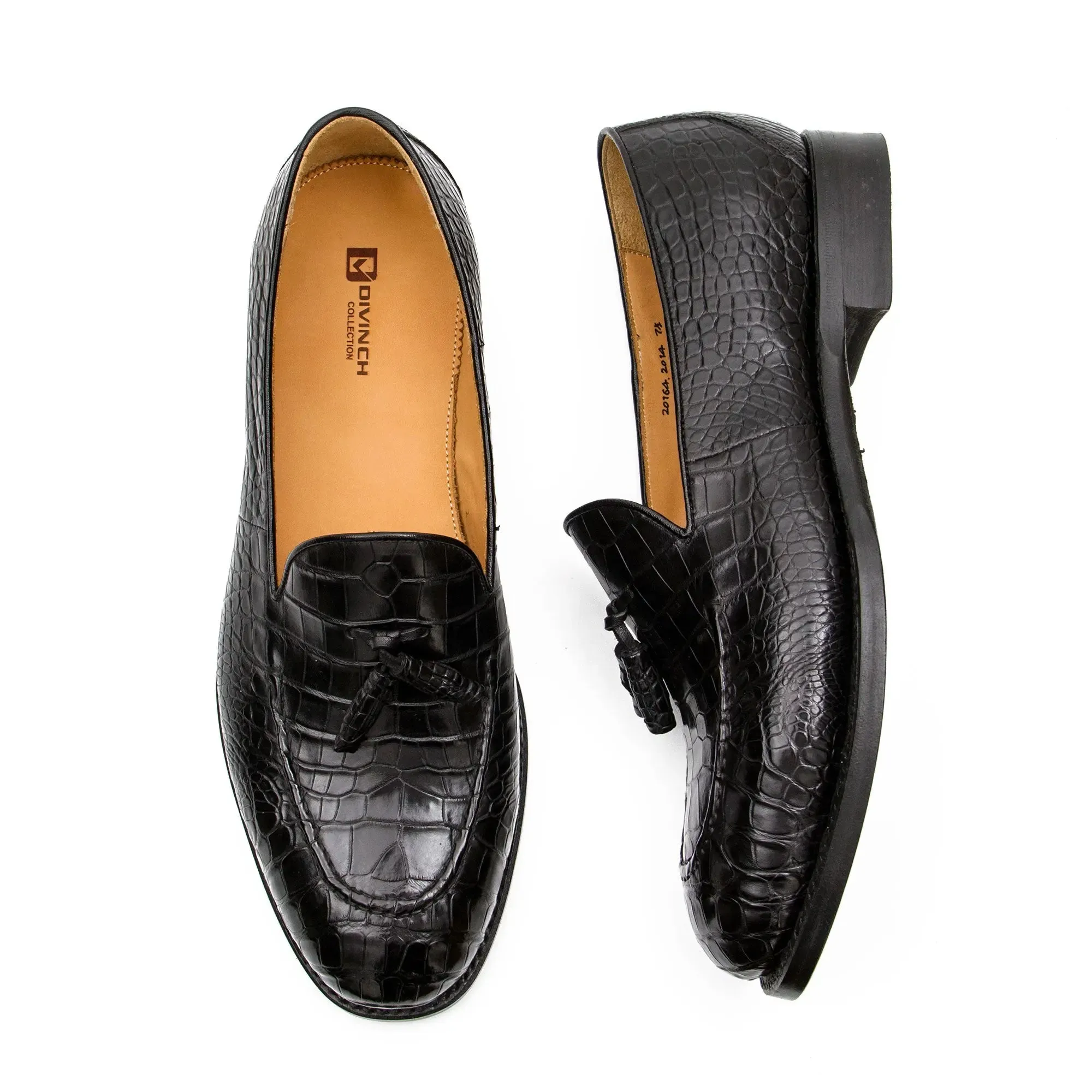 Black Crocodile Loafers with Tassels