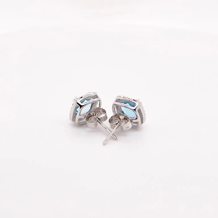 Blue Topaz Diamond Halo Earrings