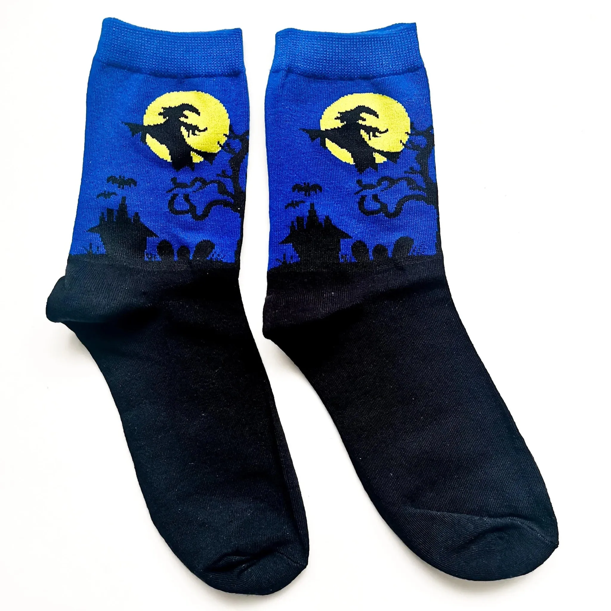 Blue Witch Flying by the Moon Socks