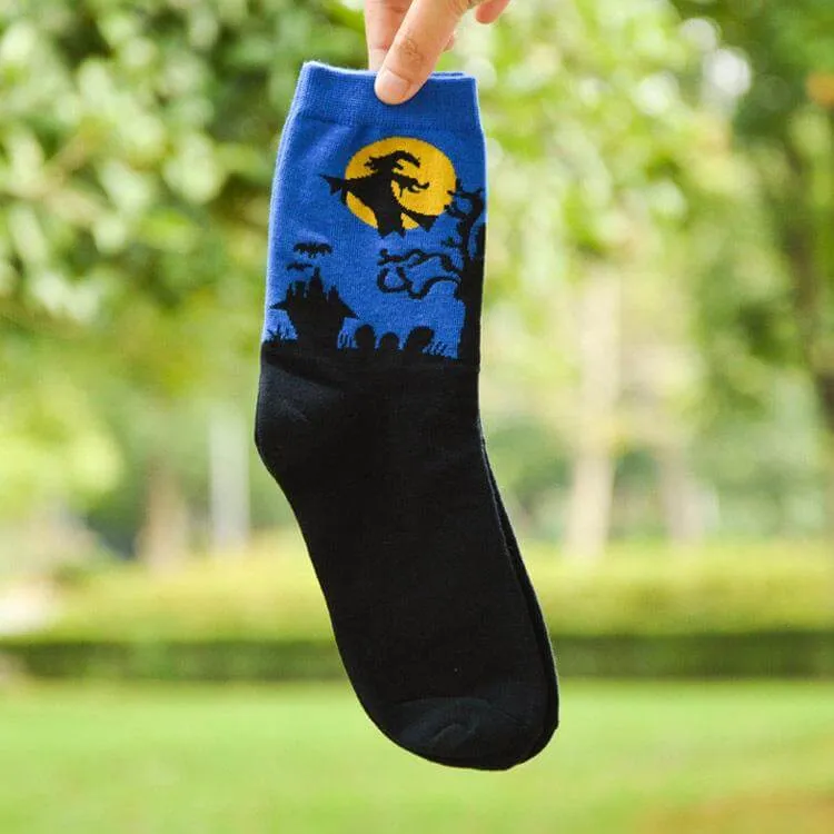 Blue Witch Flying by the Moon Socks