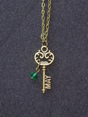 Bronze Key May Birthstone Necklace (N523)