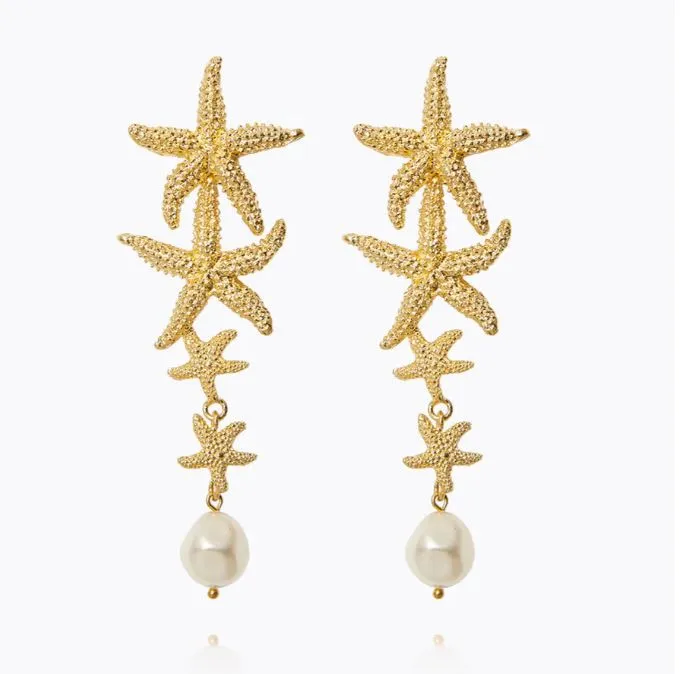 Caroline Svedbom Falling Sea Star Earrings Gold Pearl