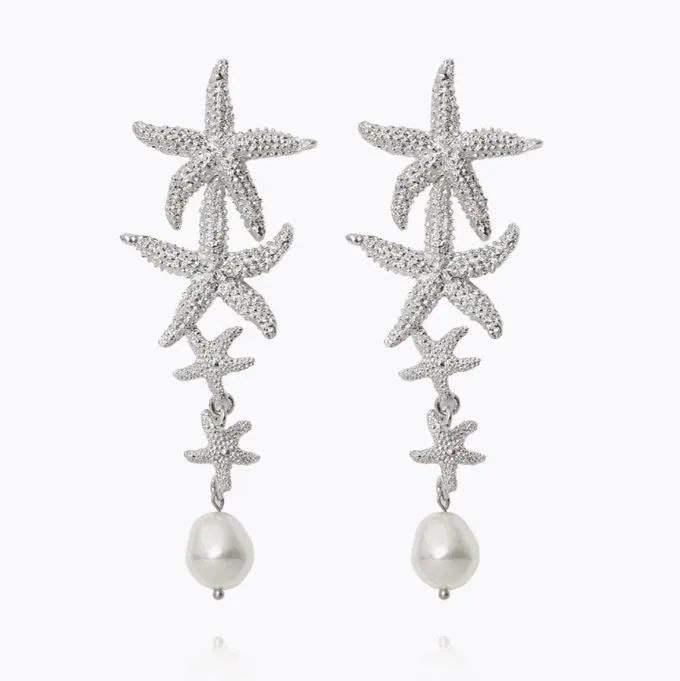 Caroline Svedbom Falling Sea Star Earrings Rhodium Pearl