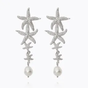 Caroline Svedbom Falling Sea Star Earrings Rhodium Pearl