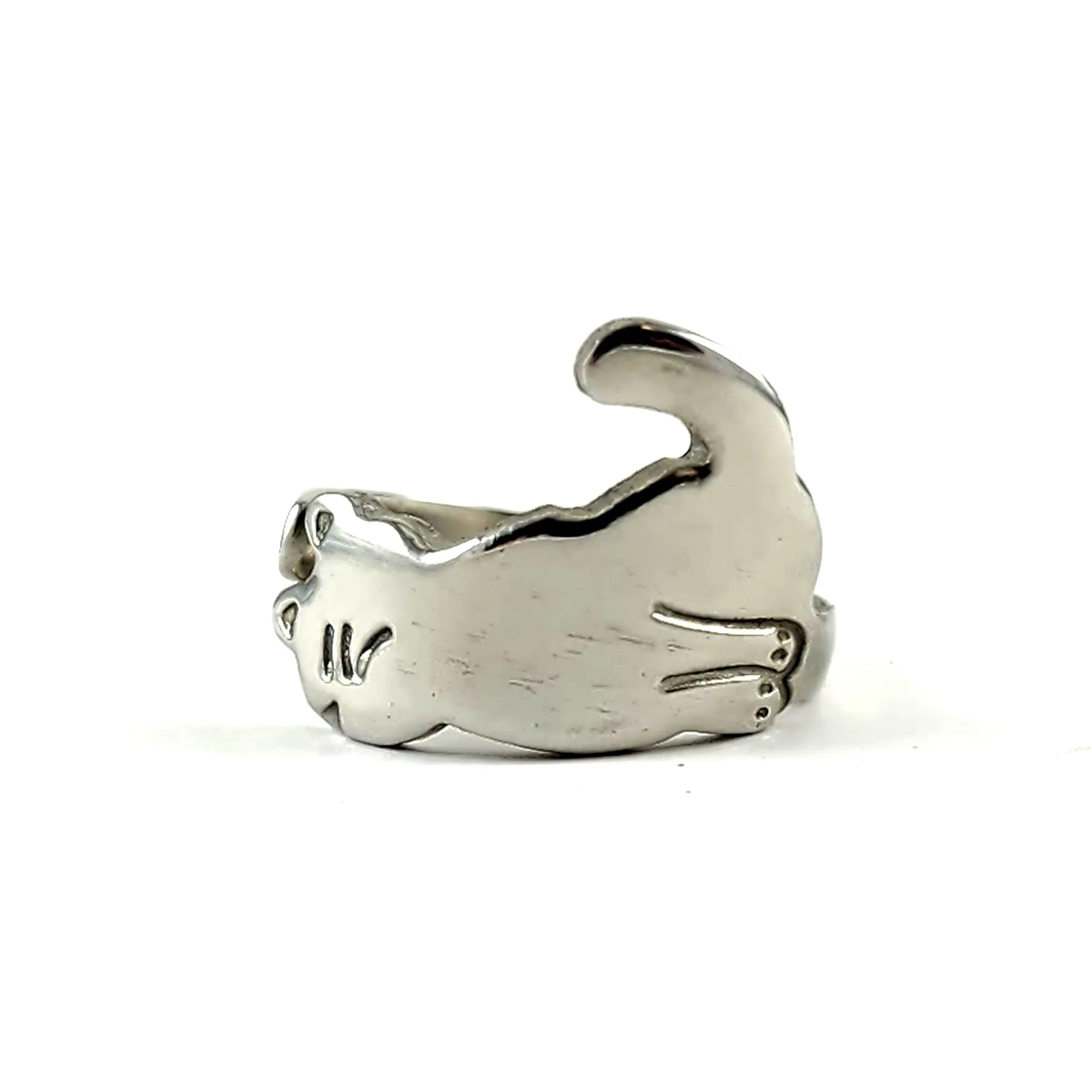 Cat Silhouette Tail Up Stainless Steel Spoon Ring