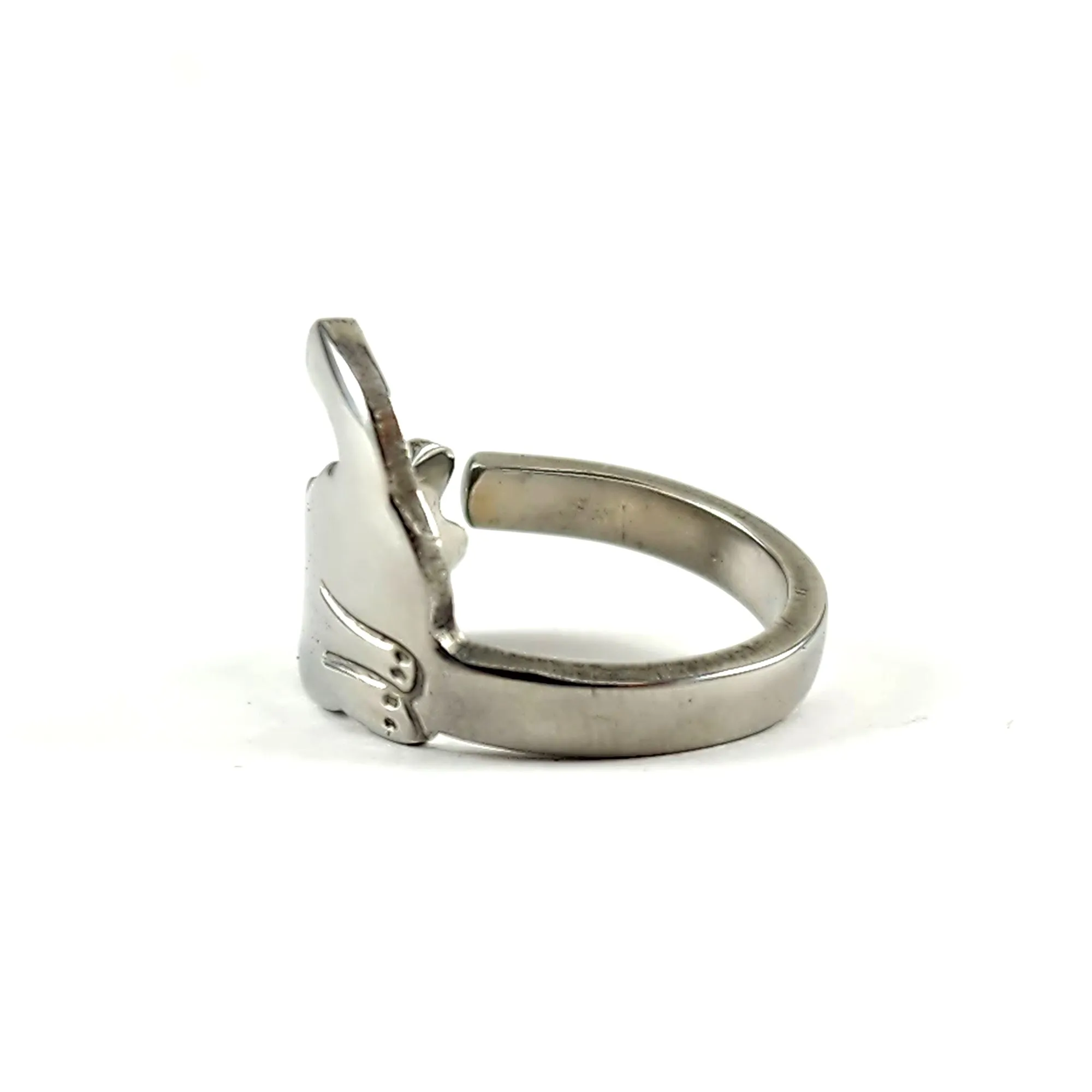 Cat Silhouette Tail Up Stainless Steel Spoon Ring