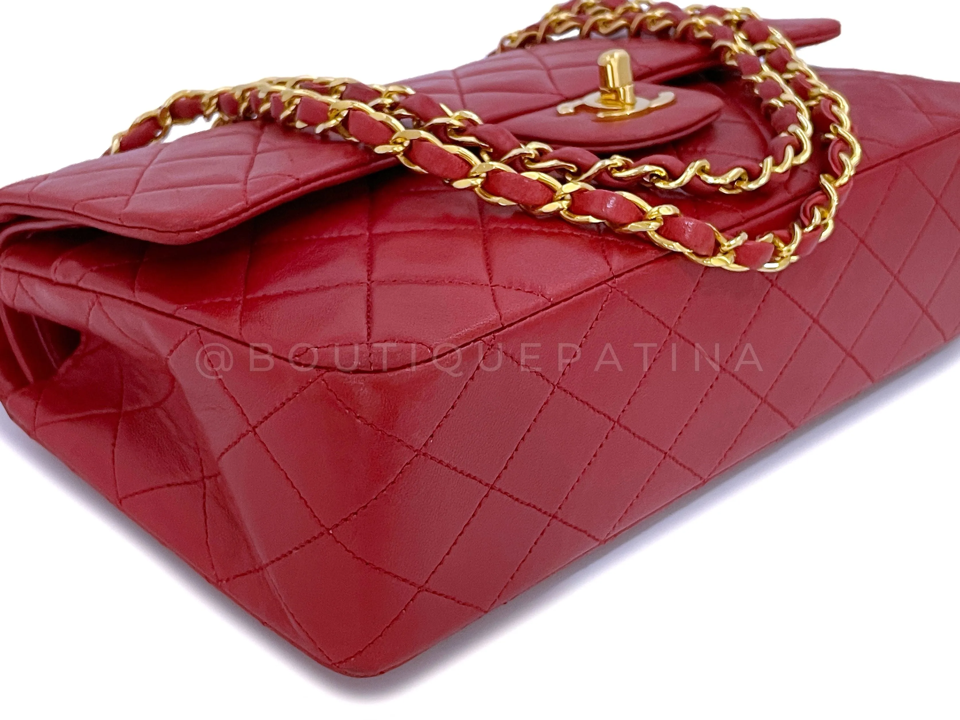 Chanel 1989 Vintage Red Medium Classic Flap Bag 24k GHW Lambskin