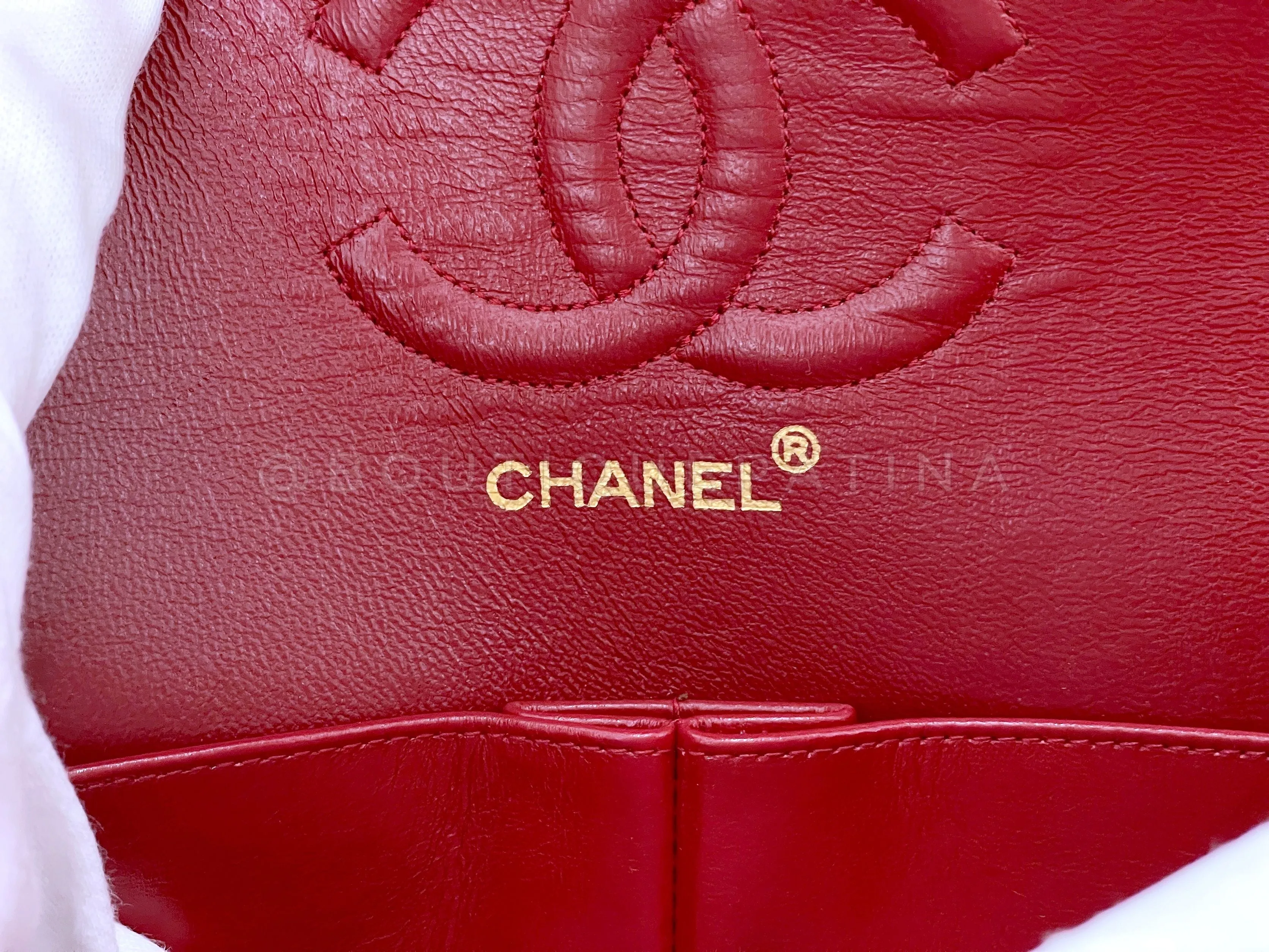 Chanel 1989 Vintage Red Medium Classic Flap Bag 24k GHW Lambskin