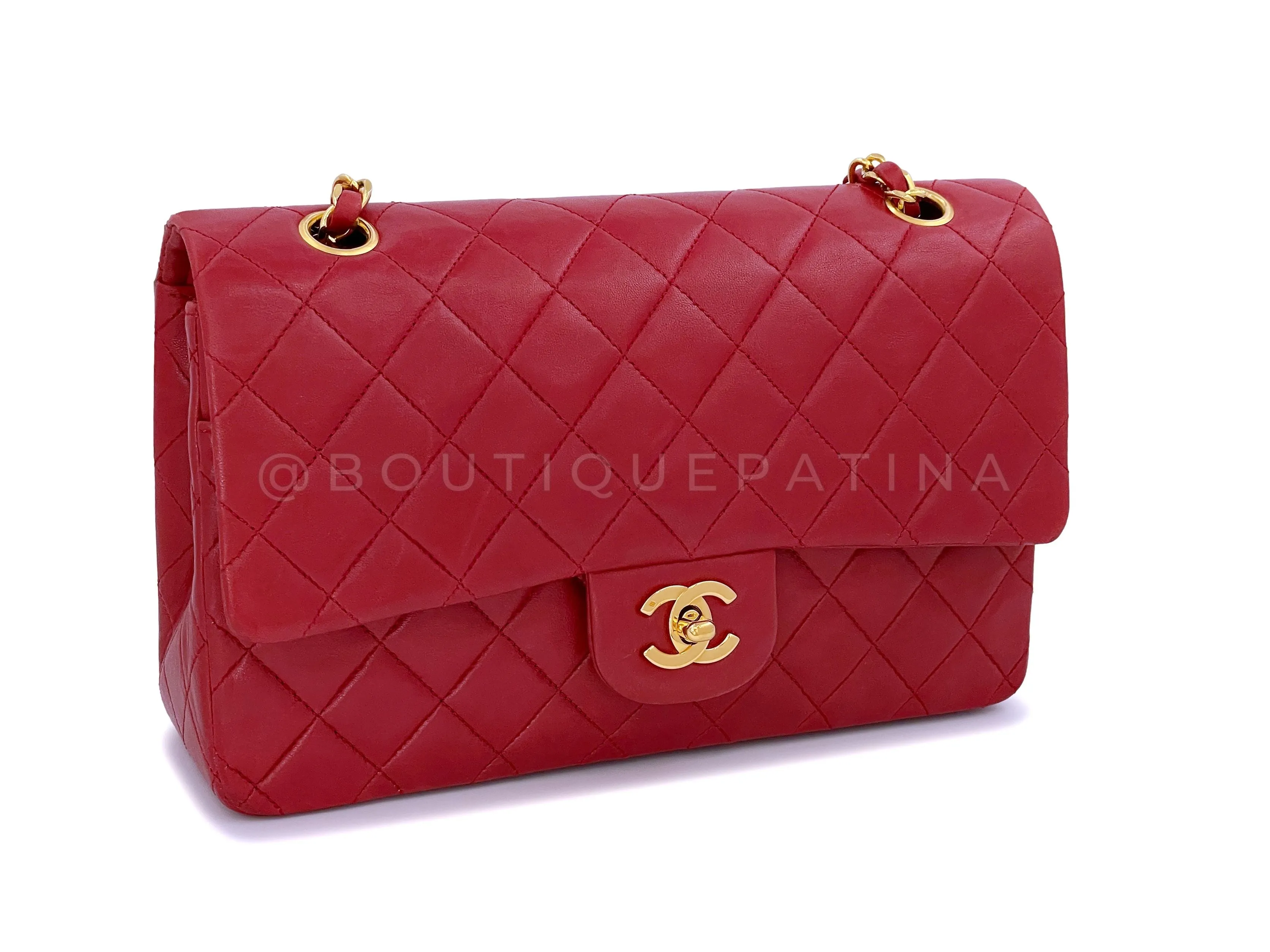 Chanel 1989 Vintage Red Medium Classic Flap Bag 24k GHW Lambskin