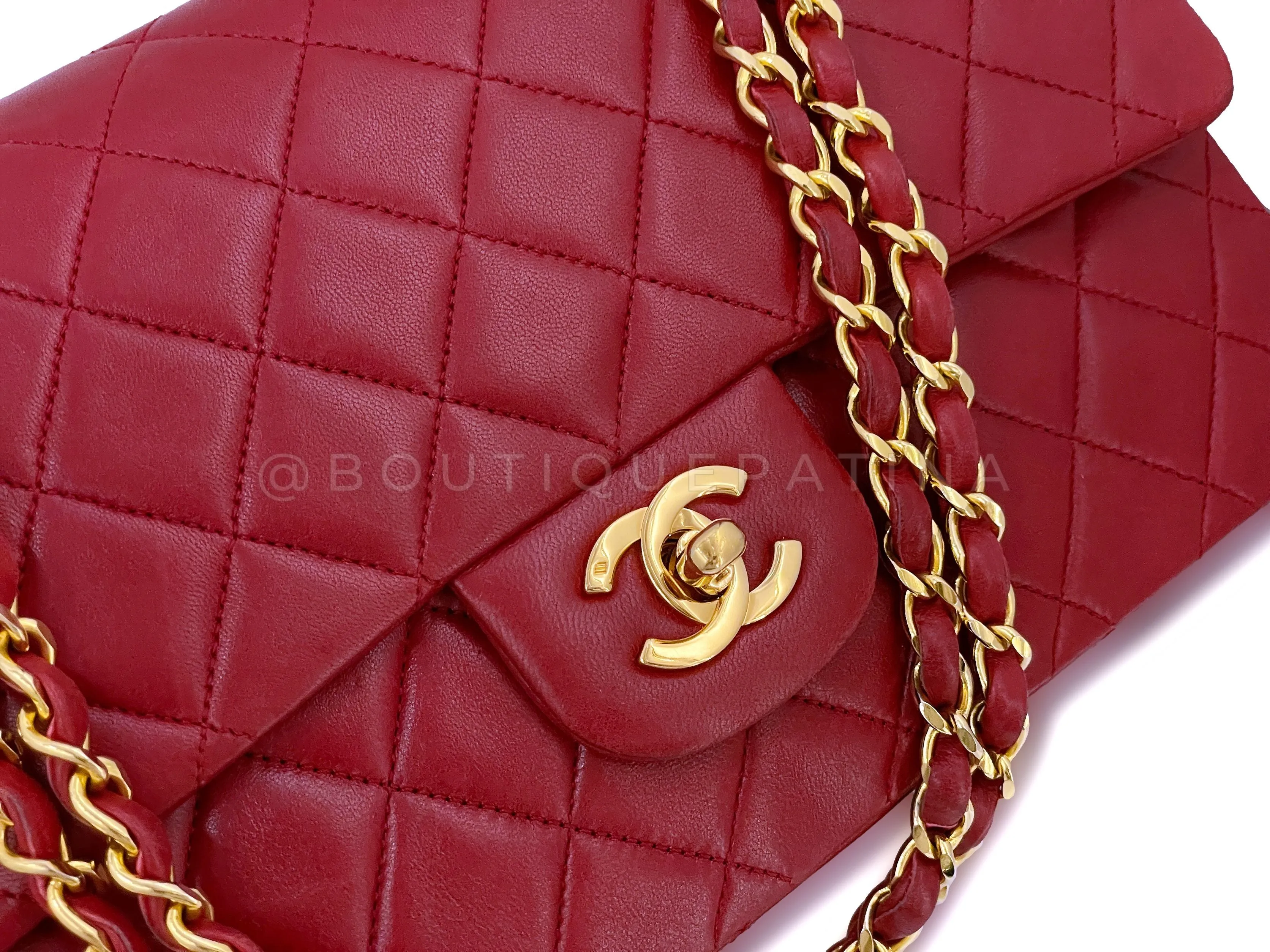 Chanel 1989 Vintage Red Medium Classic Flap Bag 24k GHW Lambskin