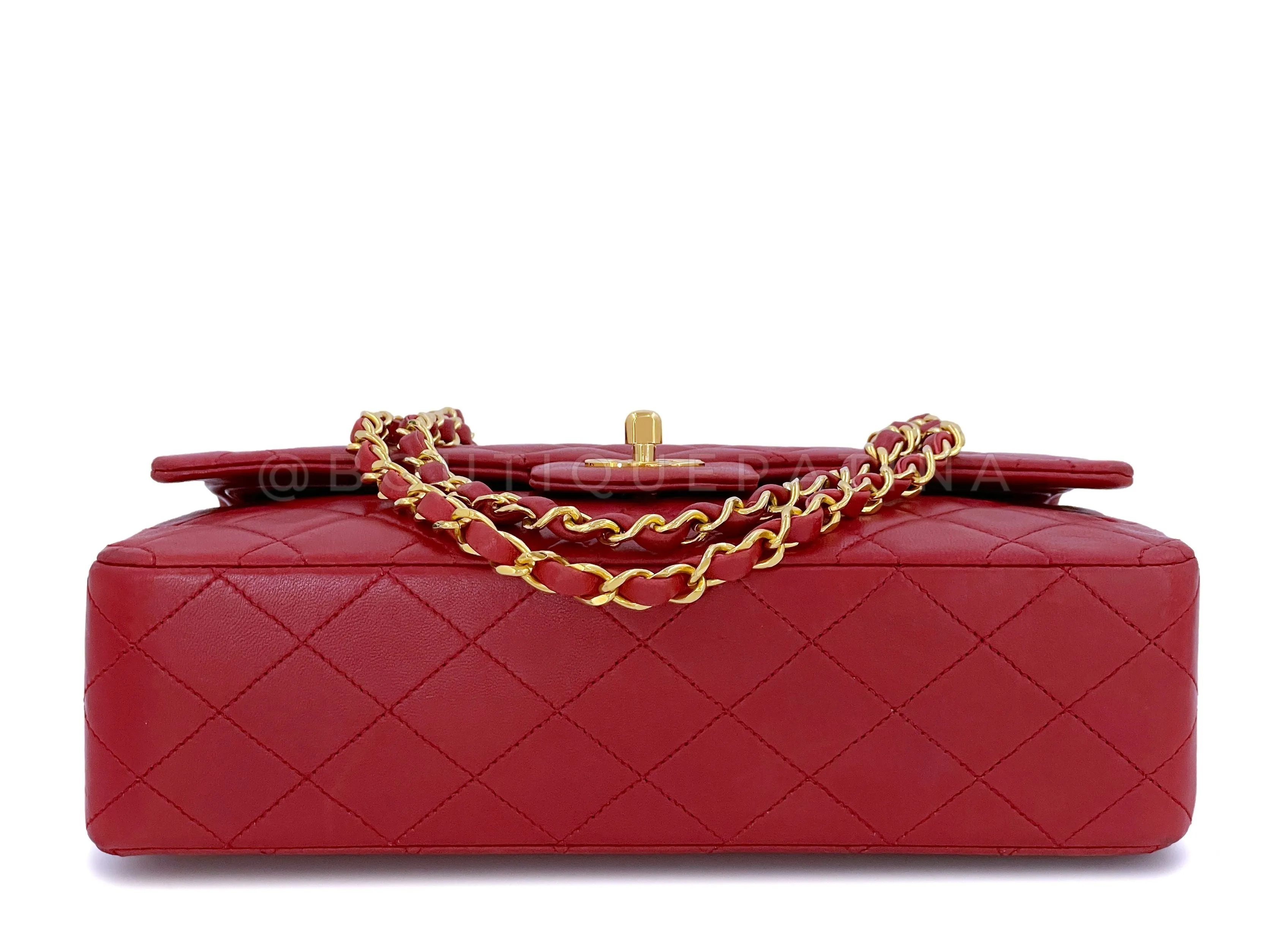 Chanel 1989 Vintage Red Medium Classic Flap Bag 24k GHW Lambskin