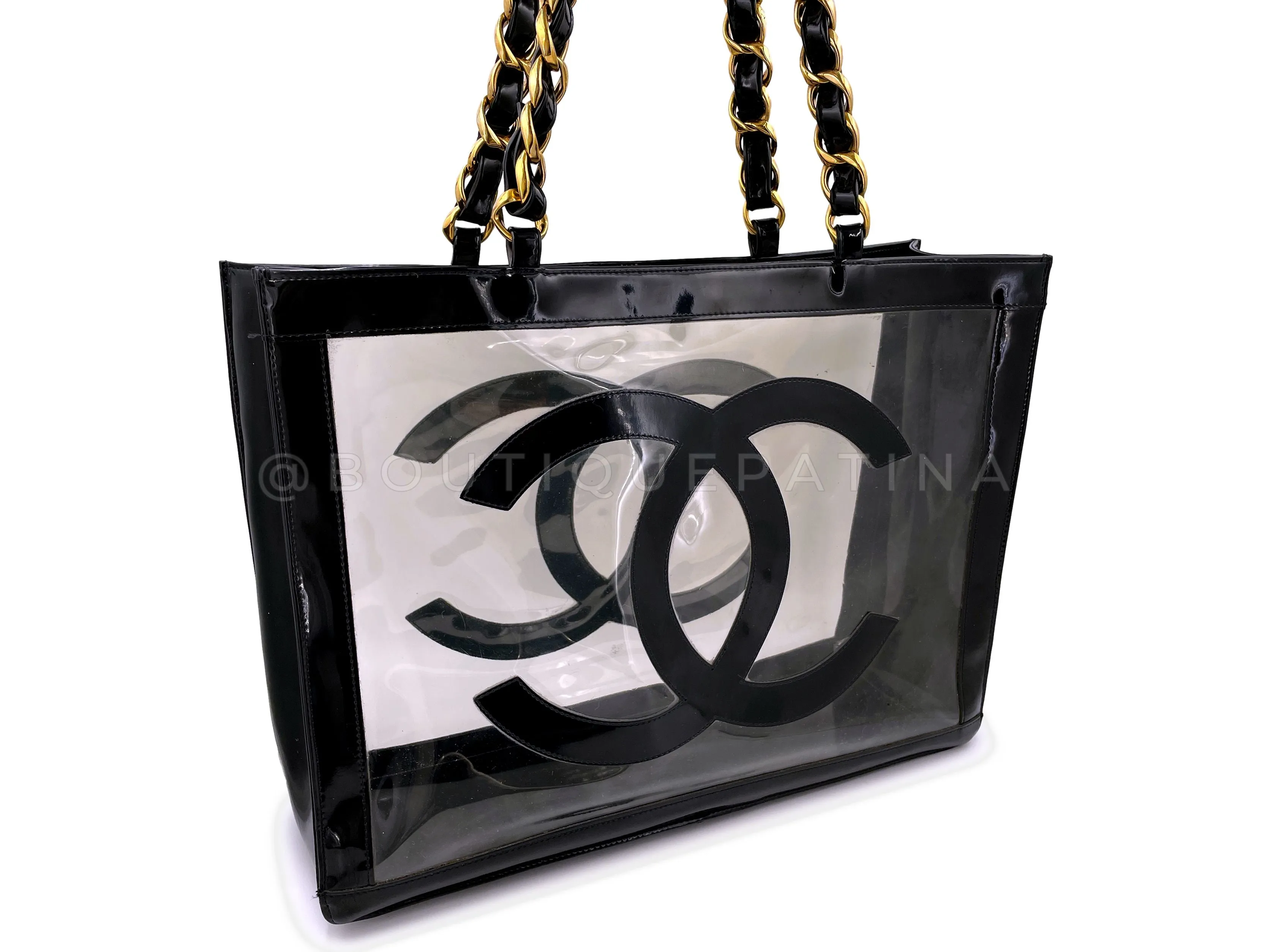 Chanel 1995 "Barbie Collection" Clear Patent Black Tote Bag 24k GHW