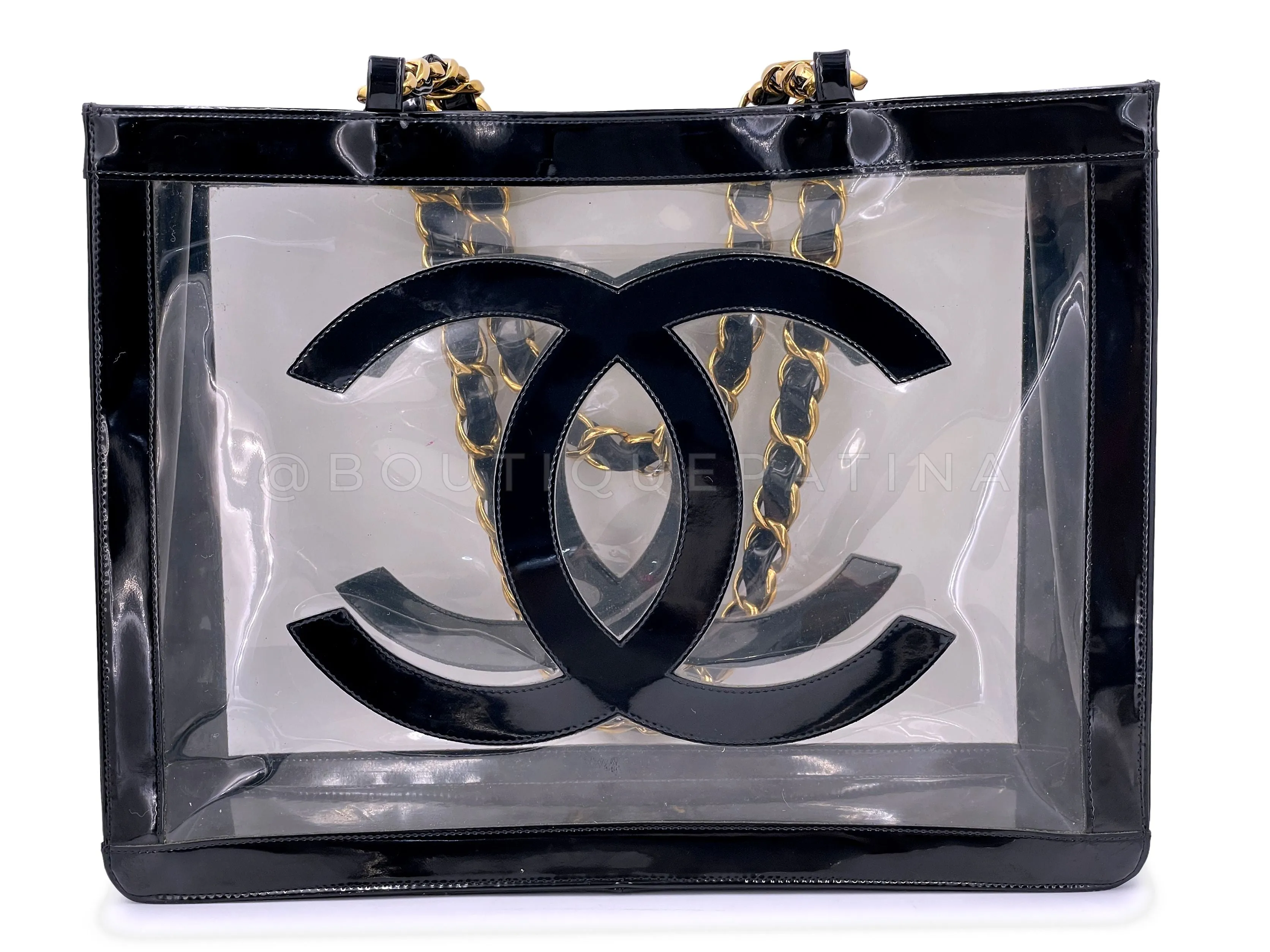 Chanel 1995 "Barbie Collection" Clear Patent Black Tote Bag 24k GHW