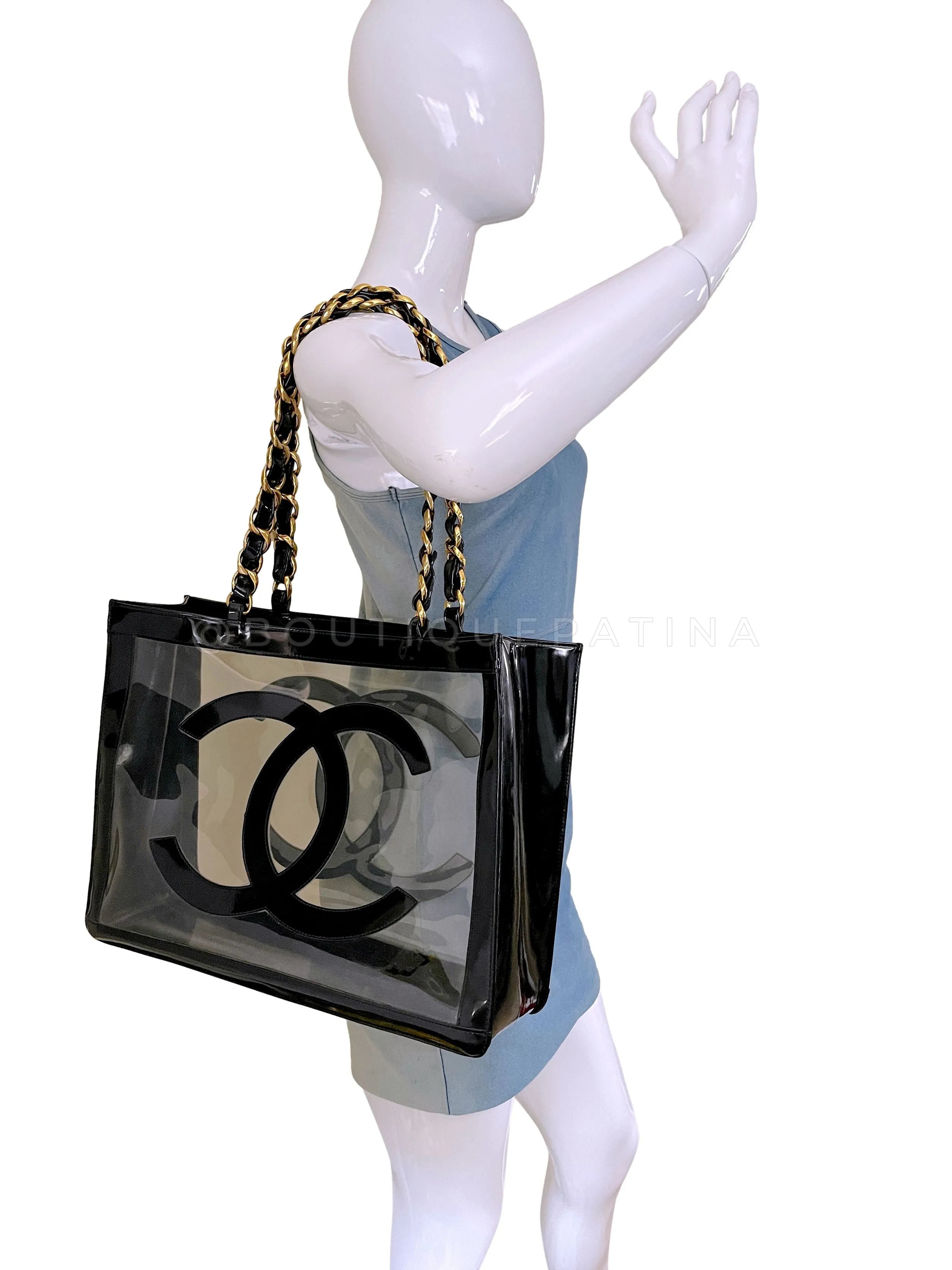 Chanel 1995 "Barbie Collection" Clear Patent Black Tote Bag 24k GHW